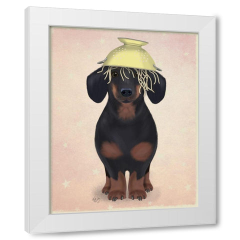 Dachshund Colander White Modern Wood Framed Art Print by Fab Funky