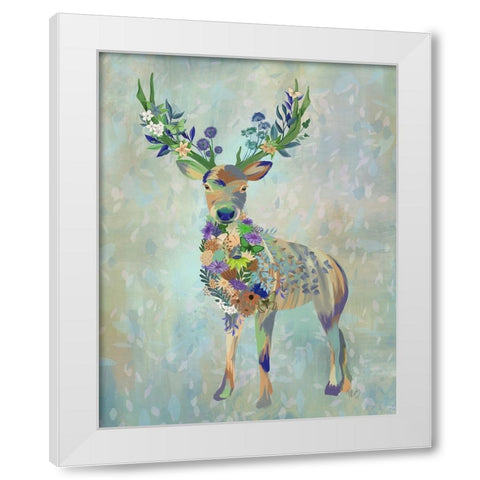 Fantastic Florals Deer-Full White Modern Wood Framed Art Print by Fab Funky