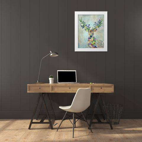 Fantastic Florals Deer-Portrait White Modern Wood Framed Art Print by Fab Funky