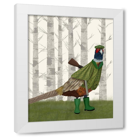 Pheasant Shooting Party 2 White Modern Wood Framed Art Print by Fab Funky
