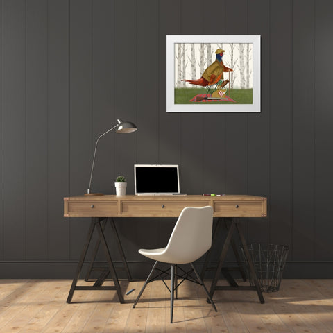 Pheasant Shooting Party 4 White Modern Wood Framed Art Print by Fab Funky