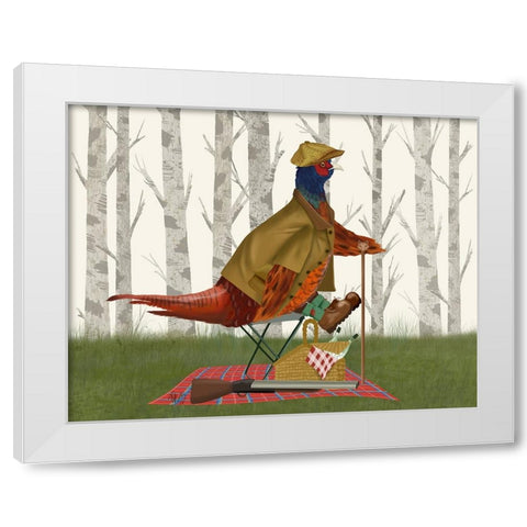 Pheasant Shooting Party 4 White Modern Wood Framed Art Print by Fab Funky