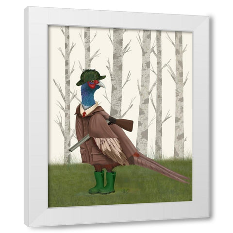 Pheasant Shooting Party 5 White Modern Wood Framed Art Print by Fab Funky