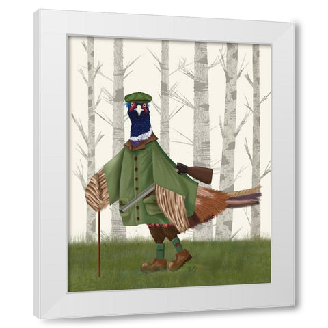 Pheasant Shooting Party 6 White Modern Wood Framed Art Print by Fab Funky