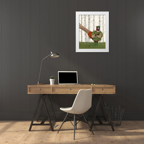 Pheasant Shooting Party 7 White Modern Wood Framed Art Print by Fab Funky