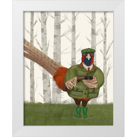 Pheasant Shooting Party 7 White Modern Wood Framed Art Print by Fab Funky