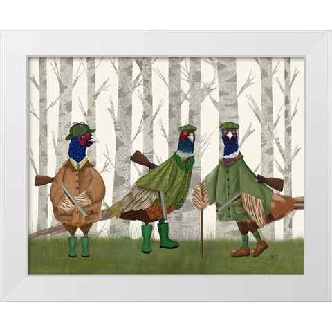 Pheasant Shooting Party Group 2 White Modern Wood Framed Art Print by Fab Funky