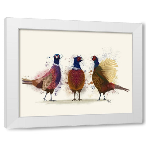 Pheasant Trio White Modern Wood Framed Art Print by Fab Funky