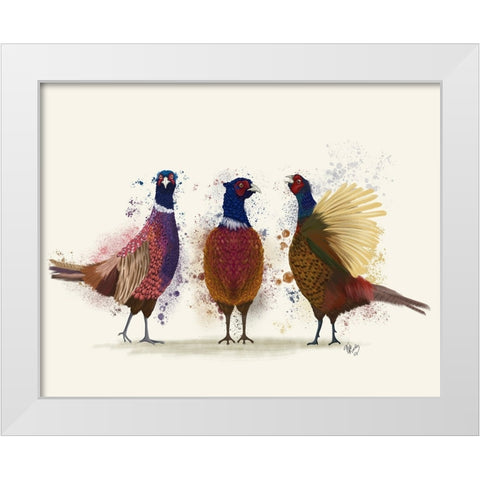 Pheasant Trio White Modern Wood Framed Art Print by Fab Funky