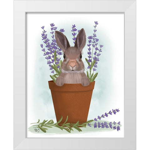 Bunny In Lavender Pot White Modern Wood Framed Art Print by Fab Funky