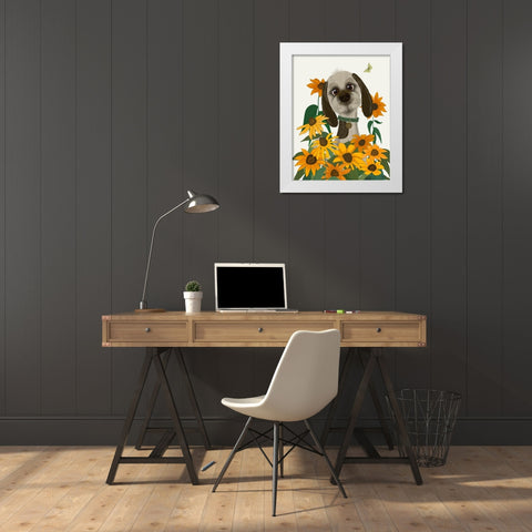 Bebe-Rudbeckia Garden White Modern Wood Framed Art Print by Fab Funky