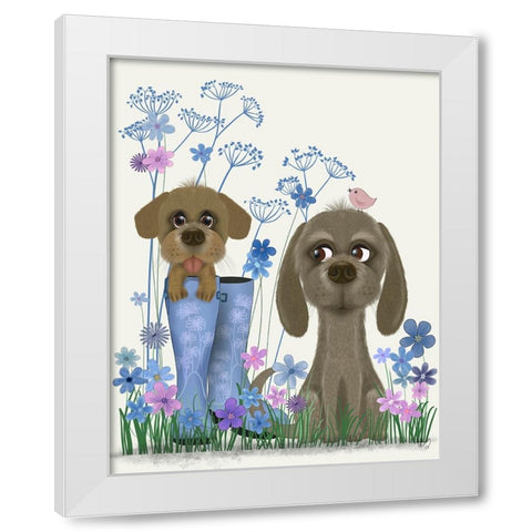 Bebe-Puppy In Welly White Modern Wood Framed Art Print by Fab Funky