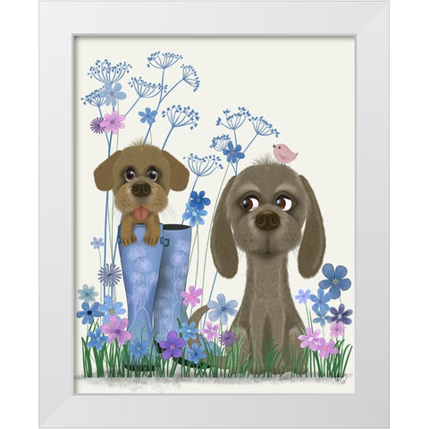 Bebe-Puppy In Welly White Modern Wood Framed Art Print by Fab Funky