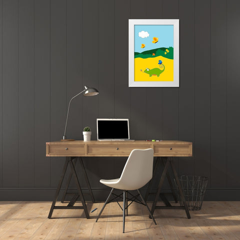 Jungle Jamboree Collection E White Modern Wood Framed Art Print by Vess, June Erica