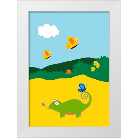 Jungle Jamboree Collection E White Modern Wood Framed Art Print by Vess, June Erica
