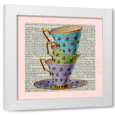 A Spot of Tea Collection D White Modern Wood Framed Art Print by Fab Funky