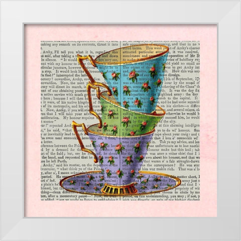 A Spot of Tea Collection D White Modern Wood Framed Art Print by Fab Funky