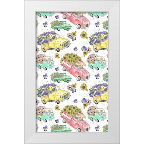 Flower Truck Collection E White Modern Wood Framed Art Print by McGuire, Catherine