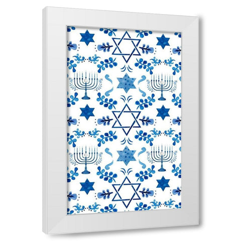 Indigo Hanukkah Collection E White Modern Wood Framed Art Print by Borges, Victoria