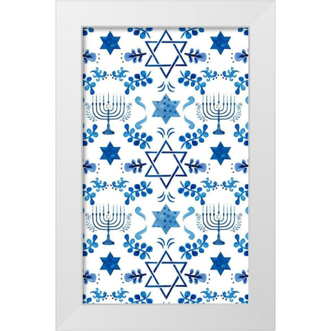 Indigo Hanukkah Collection E White Modern Wood Framed Art Print by Borges, Victoria