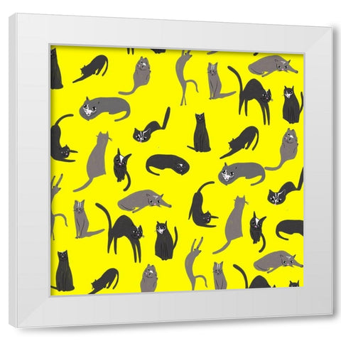 Mod Cats Collection H White Modern Wood Framed Art Print by Blanckslate