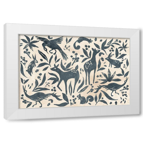 Woodland Woodblock Collection A White Modern Wood Framed Art Print by Vess, June Erica