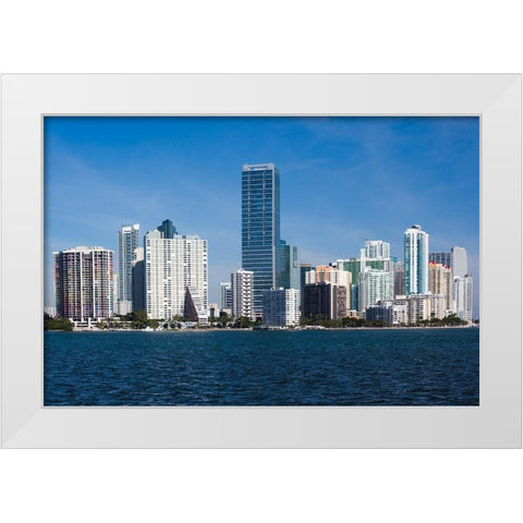 USA, Florida, Miami, city Skyline from Rickenbacker Causeway White Modern Wood Framed Art Print by Delimont, Danita