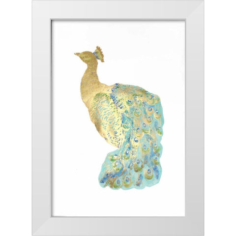 Gold Foil Peacock I with Hand Color White Modern Wood Framed Art Print by Popp, Grace