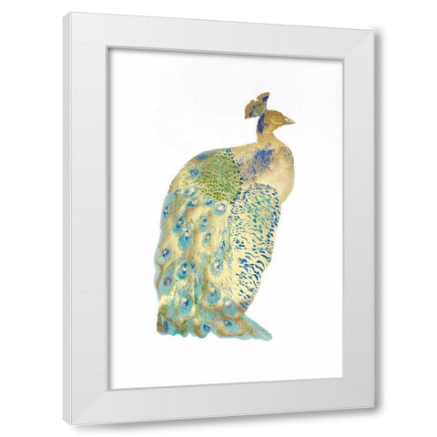 Gold Foil Peacock II with Hand Color White Modern Wood Framed Art Print by Popp, Grace