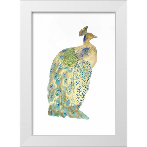 Gold Foil Peacock II with Hand Color White Modern Wood Framed Art Print by Popp, Grace