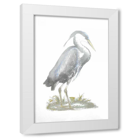 Silver Foil Heron I with Hand Color White Modern Wood Framed Art Print by Selby, John
