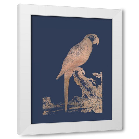Rose Gold Foil Parrot I on Imperial Blue White Modern Wood Framed Art Print by Edwards