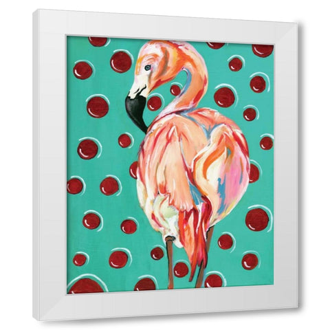 Polka Dot Flamingo White Modern Wood Framed Art Print by Seay, Anne