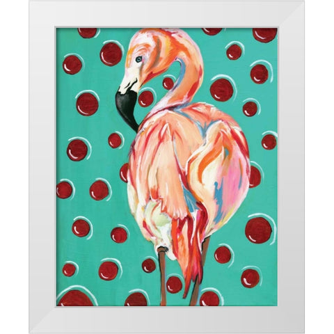 Polka Dot Flamingo White Modern Wood Framed Art Print by Seay, Anne
