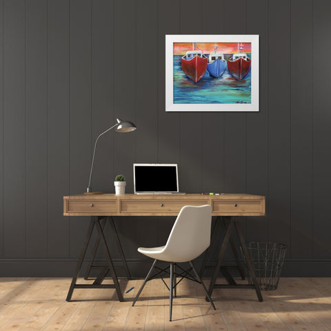 Boats White Modern Wood Framed Art Print by Seay, Anne