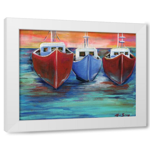 Boats White Modern Wood Framed Art Print by Seay, Anne