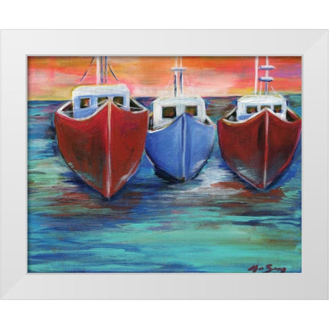 Boats White Modern Wood Framed Art Print by Seay, Anne