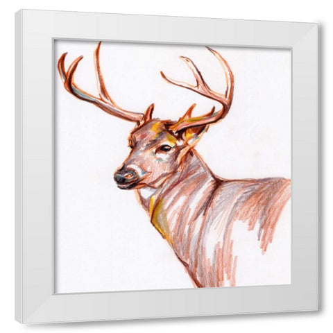 Deer in Pencil White Modern Wood Framed Art Print by Seay, Anne