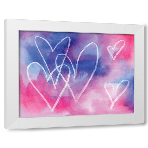 Blue Hearts White Modern Wood Framed Art Print by Seay, Anne