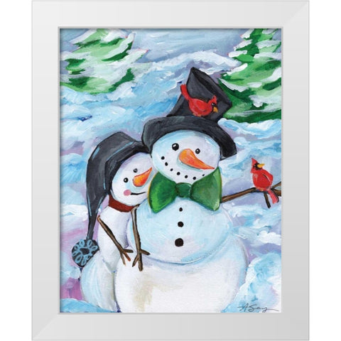 Winter Visitors White Modern Wood Framed Art Print by Seay, Anne