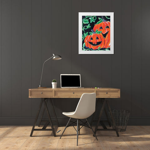 Halloween Pumpkins White Modern Wood Framed Art Print by Seay, Anne