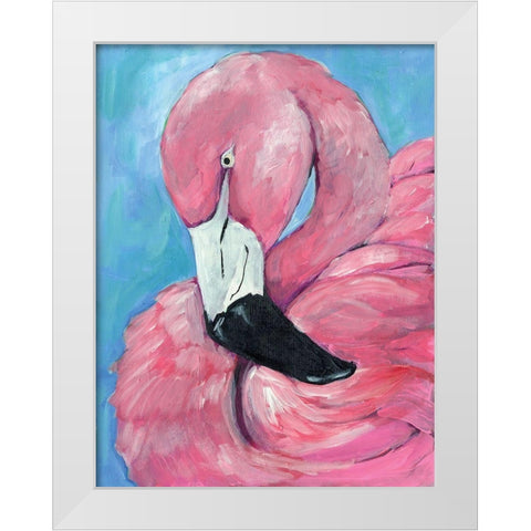 Pink Flamingo White Modern Wood Framed Art Print by Seay, Anne