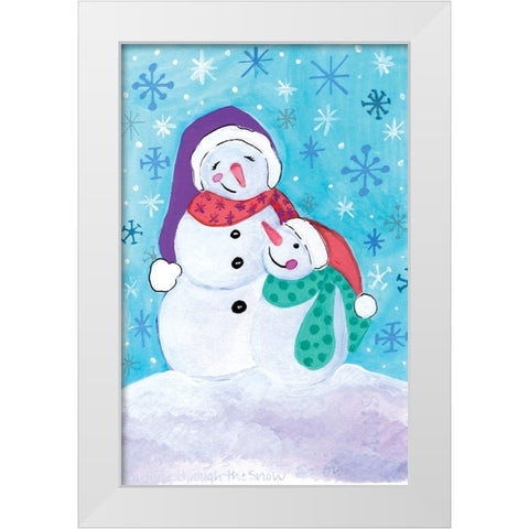 Happy Snowman and Baby White Modern Wood Framed Art Print by Seay, Anne