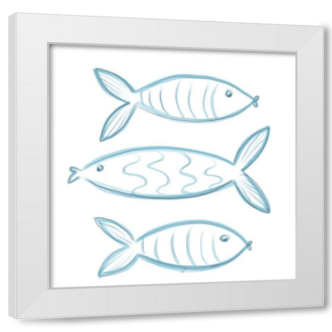 3 Fish White Modern Wood Framed Art Print by Seay, Anne