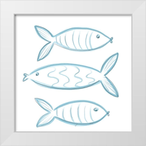 3 Fish White Modern Wood Framed Art Print by Seay, Anne