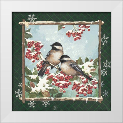 Winter Chickadees White Modern Wood Framed Art Print by Phillips, Anita