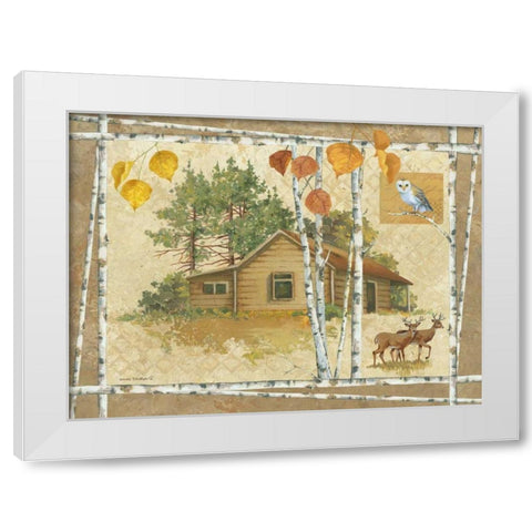 Deer Cabin White Modern Wood Framed Art Print by Phillips, Anita
