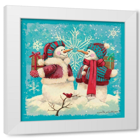 Gift Exchange - Aqua White Modern Wood Framed Art Print by Phillips, Anita