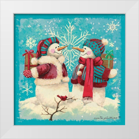 Gift Exchange - Aqua White Modern Wood Framed Art Print by Phillips, Anita