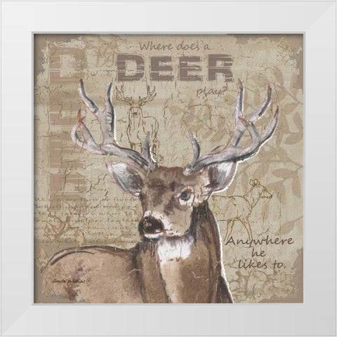 Where Does a Deer Play White Modern Wood Framed Art Print by Phillips, Anita